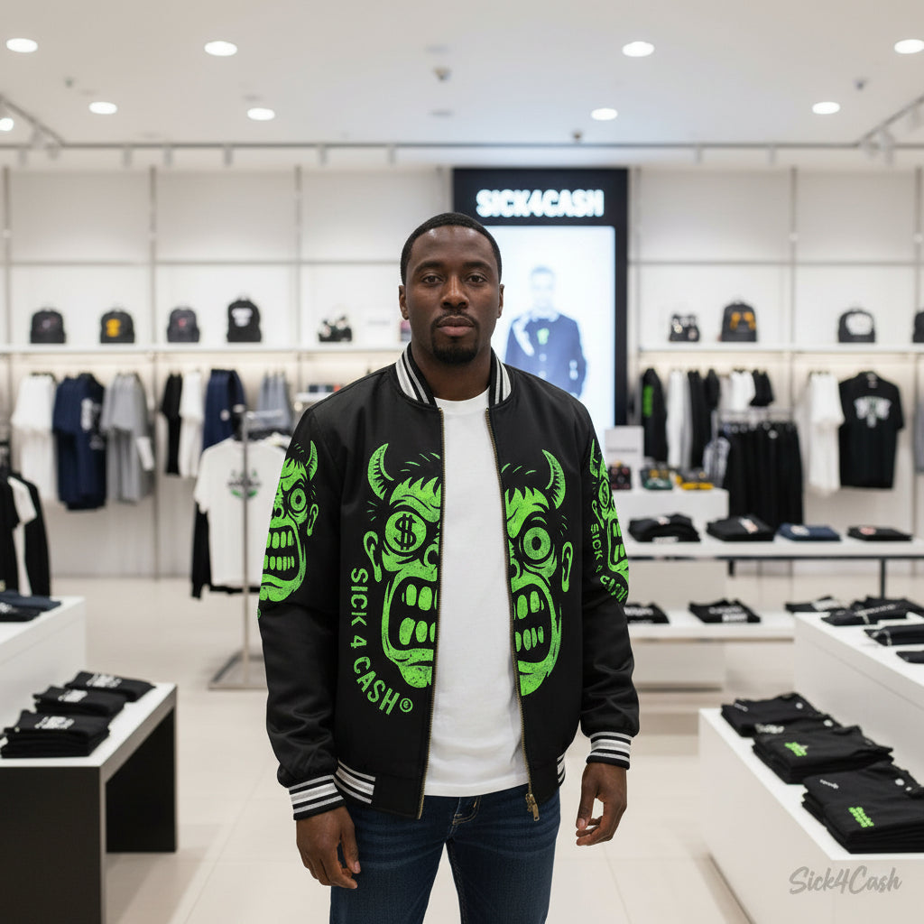 S4C CASH FACE™ Unisex Striped Trim Bomber Jacket – Halloween Edition