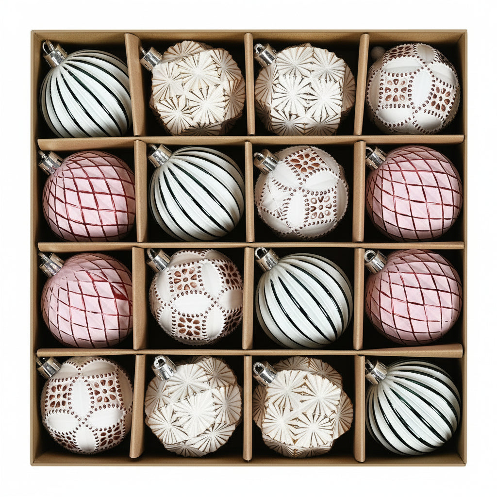 Vintage Christmas Ball Ornaments - 6cm Gift Box Set (16 Pieces)