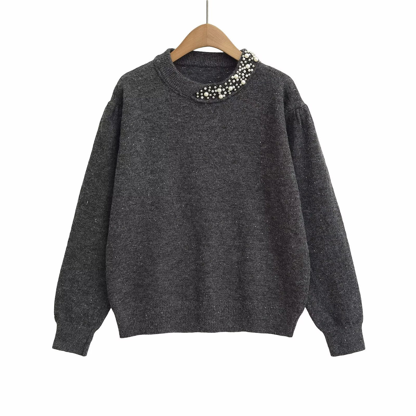 Heavy Embroidered Round Neck Knitted Sweater – Cozy Statement Knitwear for Women