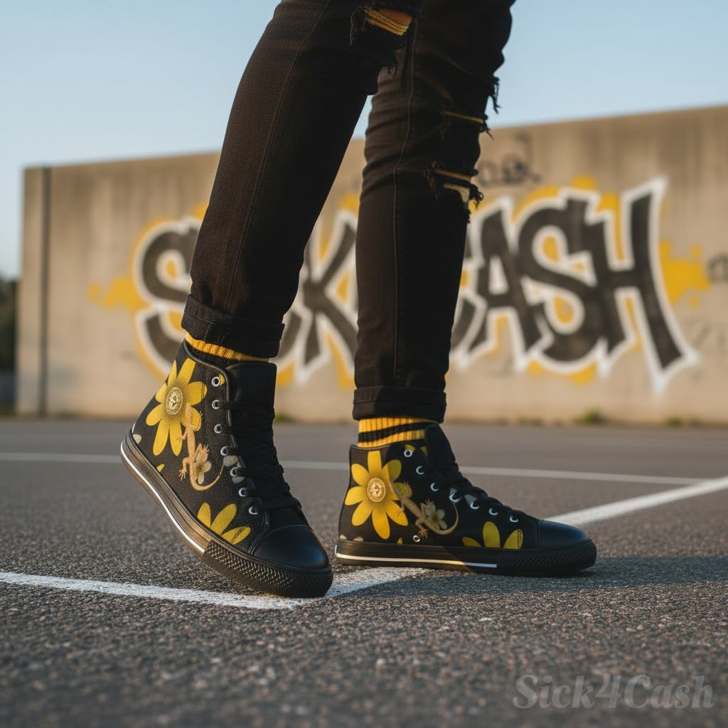 Black Floral High-Top Canvas Sneakers - Unisex Streetwear