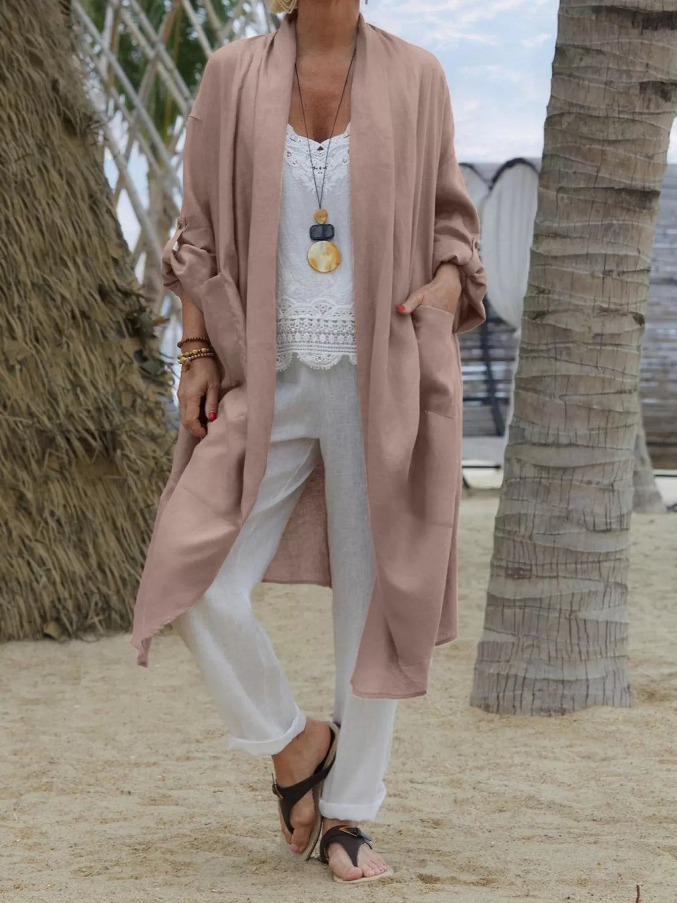 Plus Size Lightweight Open Front Cardigan with Pockets