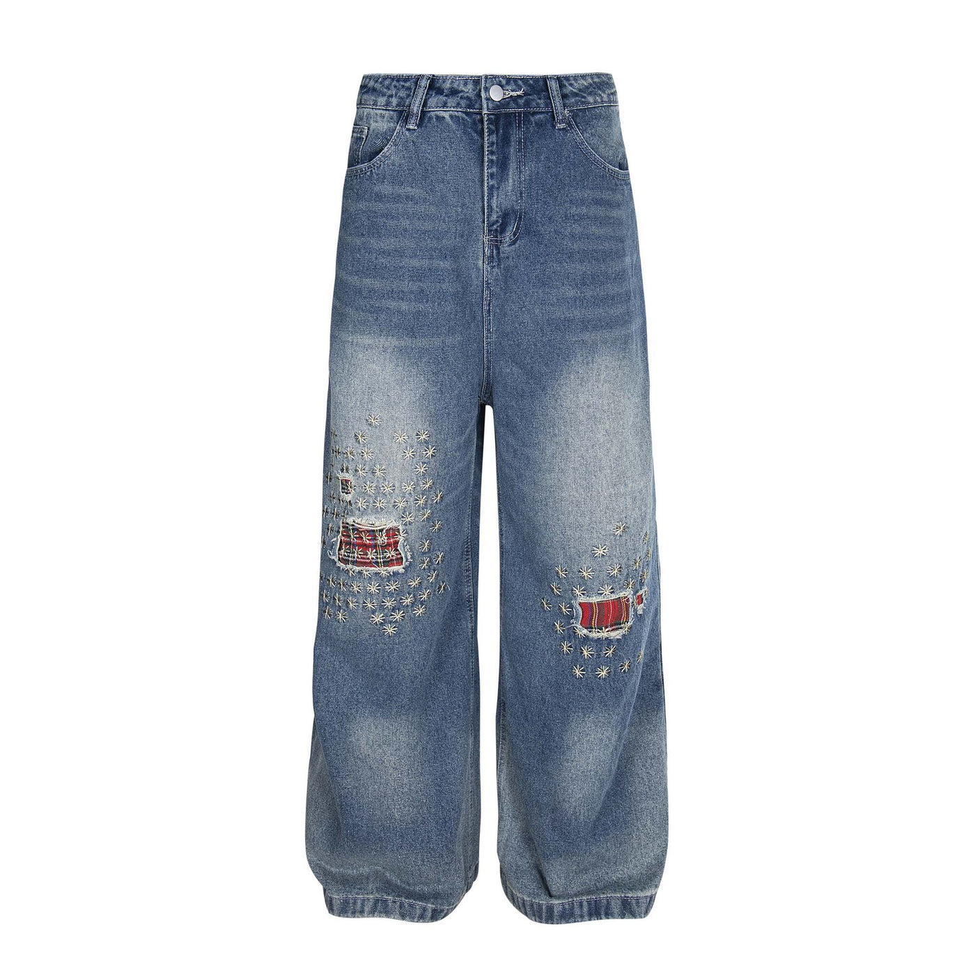 S4C Stamped - Unisex Washed Patch Denim – Wide-Leg Swagger
