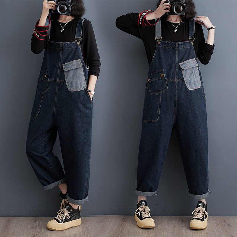 S4C Cowboy overalls cropped pants women's age reducing loose wide leg jumpsuit