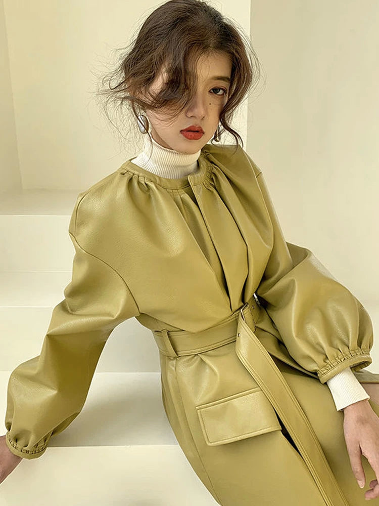 Women’s Long Leather Winter Coat – Loose Luxe, S4C Edition