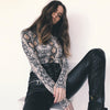 Sexy snake print long sleeved high neck jumpsuit for women