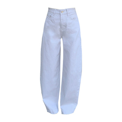 High-quality Pure Cotton White Denim Pants for Women,Loose Wide-leg Trousers with High Waist and Relaxed Fit Flare Long Pants