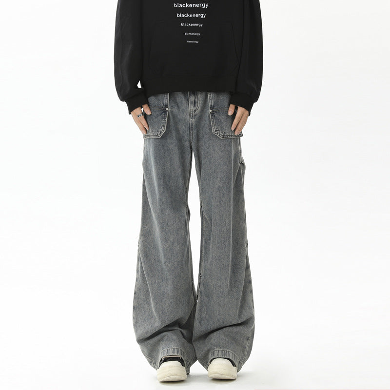 Men's Retro Pleated Washed Denim Jeans – Vintage Streetwear Revival