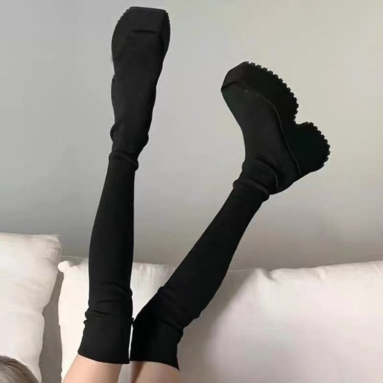 S4C Brand Fashion Women’s Gothic Platform Ankle Boots New Chunky Heels Halloween Knee High Boots Punk Style Motorcycle Boots