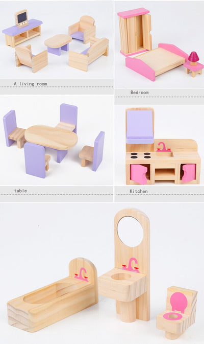 Wooden Dollhouse Furniture Set