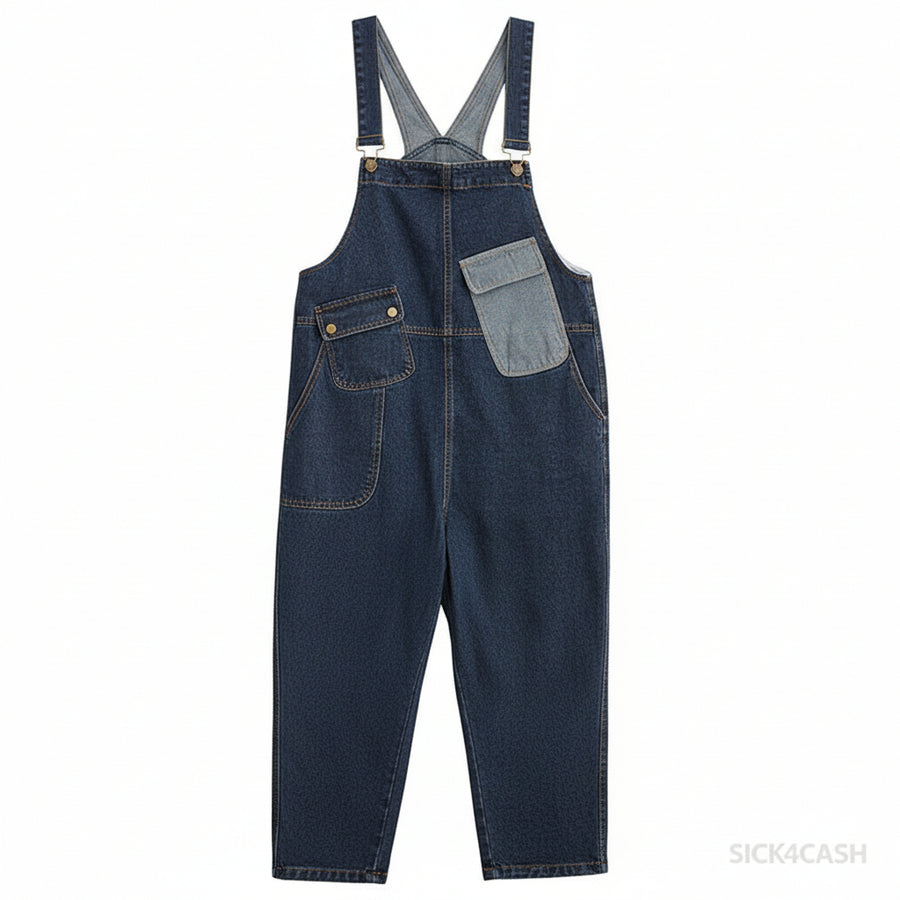 S4C Cowboy Overalls – Cropped Wide Leg Jumpsuit in dark denim with adjustable straps and pockets.