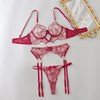 Perspective Embroidered Sexy Bra Set with Sexy Lace Underwear and Underwear Three Piece Set