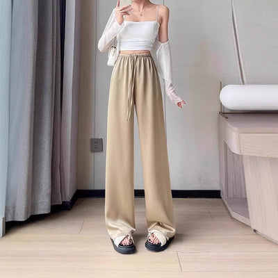 S4C Women's Pants FALL Thin High Waist Leisure Sunscreen Ice Silk Satin Wide Leg Straight Trousers