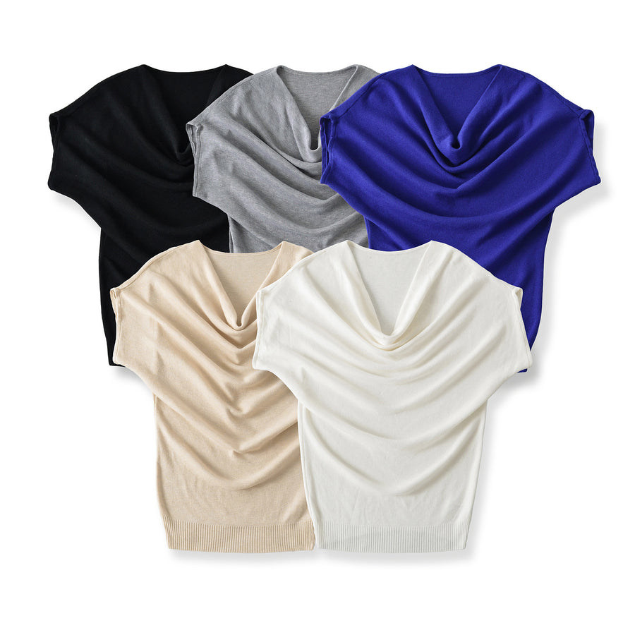 Slant shoulder top short sleeved T-shirt