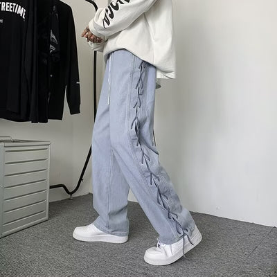Loose straight tube slimming strap design with wide leg pants
