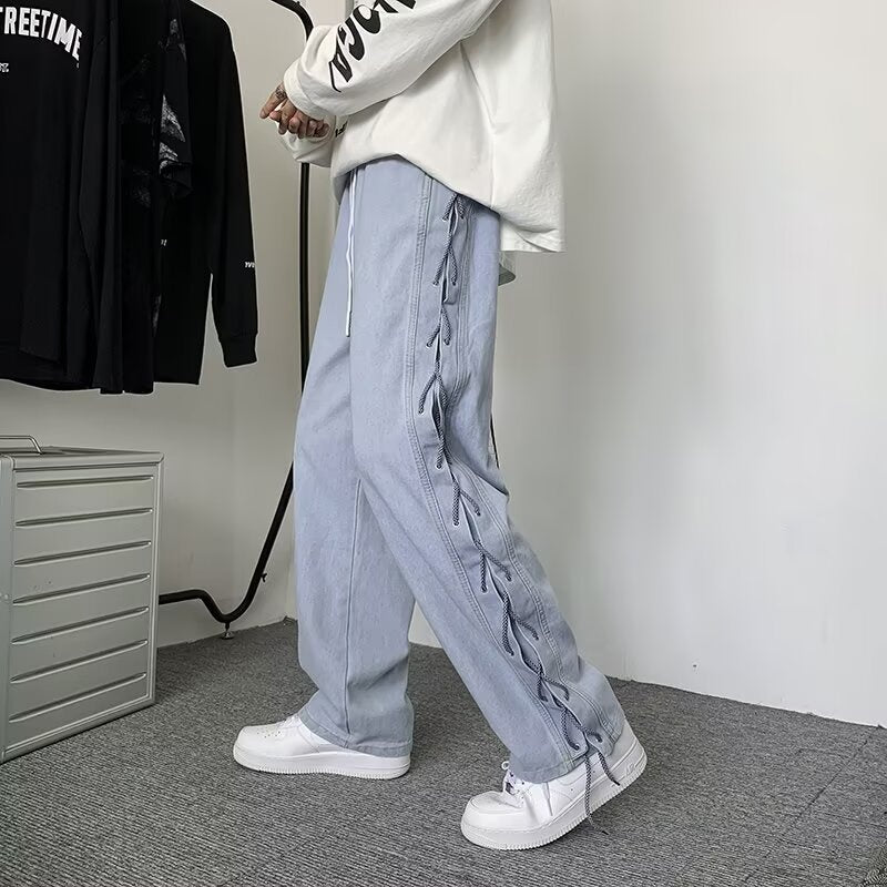 Loose straight tube slimming strap design with wide leg pants