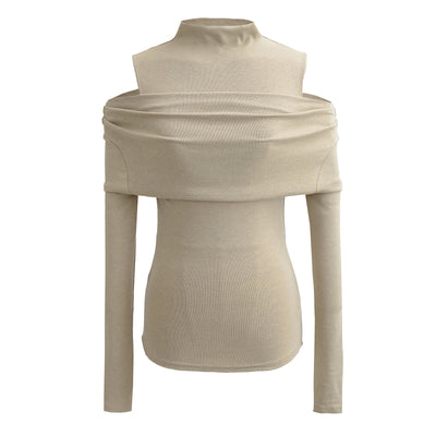 Flip up fake two piece long sleeved elastic slim fit T-shirt