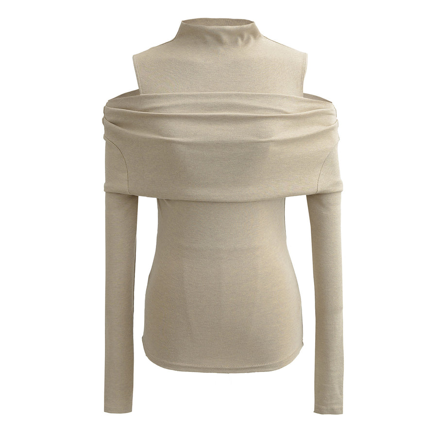 Flip up fake two piece long sleeved elastic slim fit T-shirt