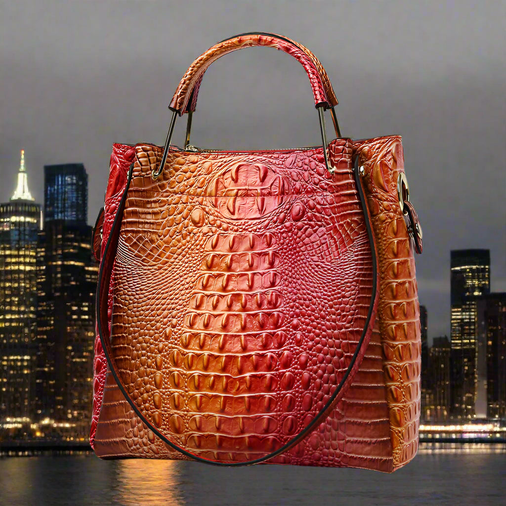 Red handbag with crocodile
