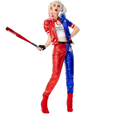 Girls Suicide Harley Cosplay Costumes Joker Squad Quinn Clown Jacket Pants Sets Christmas Halloween Party Fancy Dress  for Women