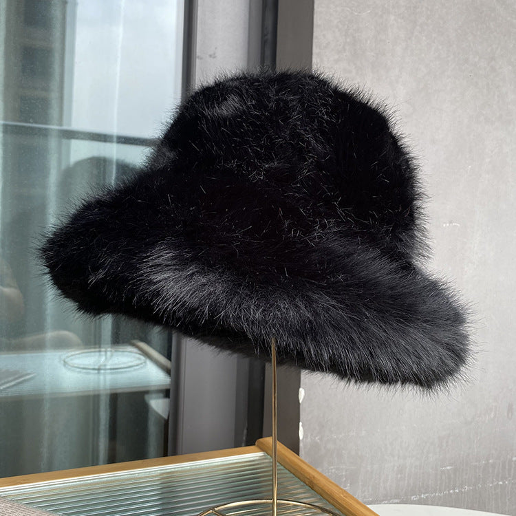 Fluffy Faux Fur Bucket Hat Black