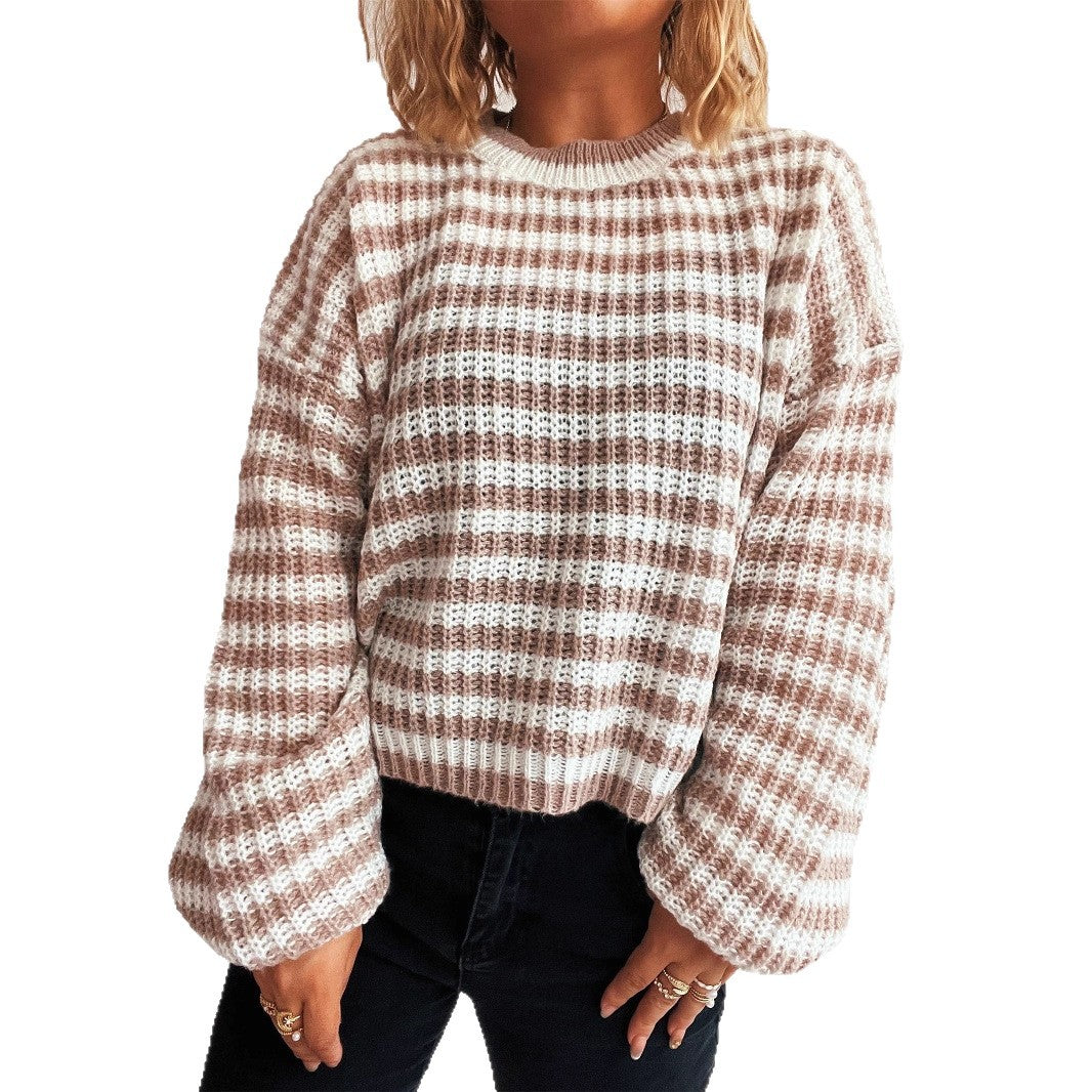 🧶 SICK4CASH® Retro Striped Knitted Pullover – Women’s Loose Fit
