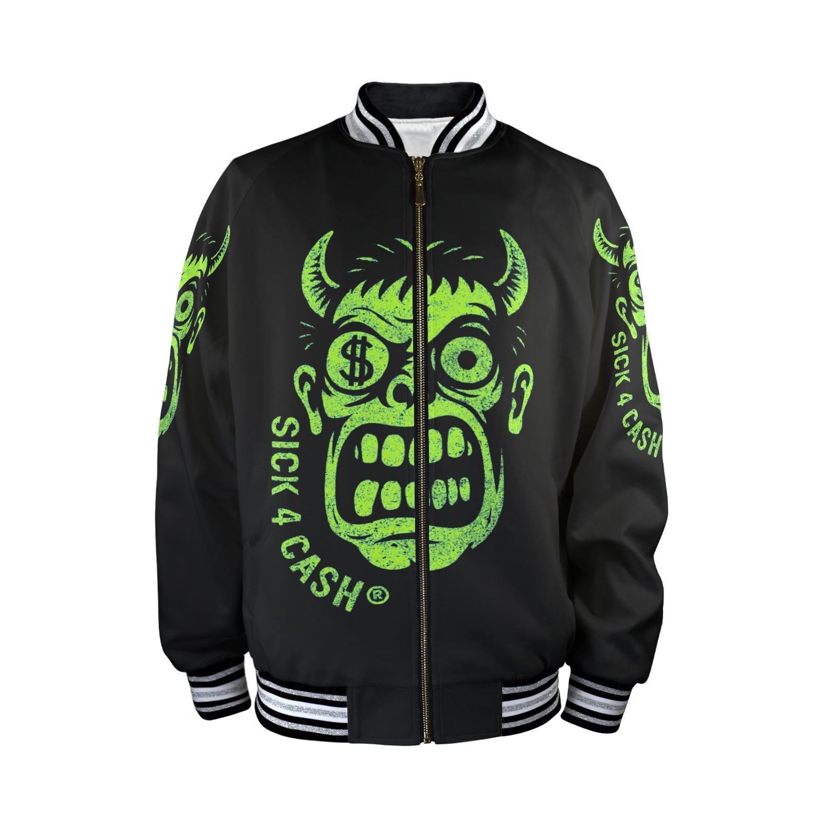 S4C CASH FACE™ Unisex Striped Trim Bomber Jacket – Halloween Edition