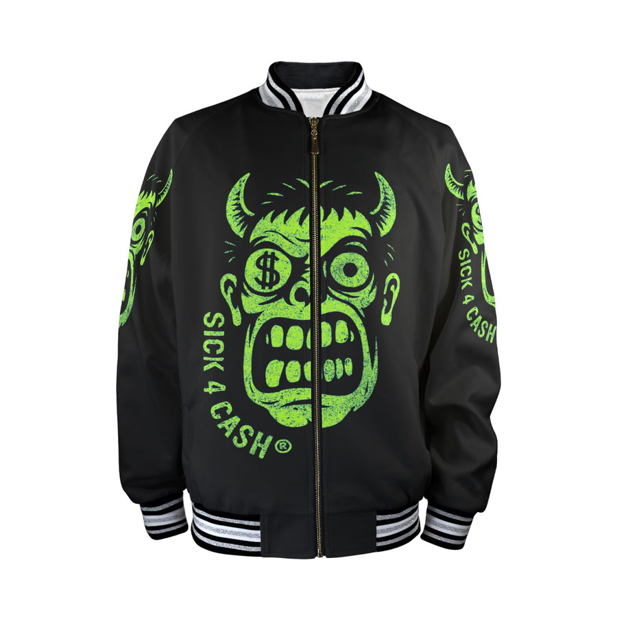 Unsex Striped Trim Bomber Jacket Halloween Collection  CASH FACE Bomber