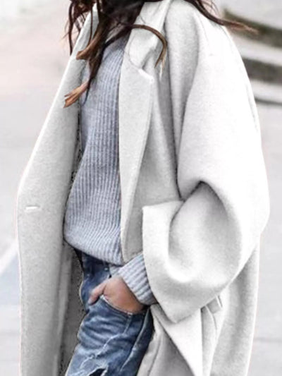 Full Size Wool Blend Longline Overcoat plus size white