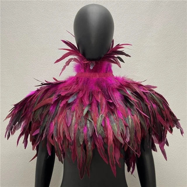 Gothic Feather Cloak & Collar Set – Dramatic Shawl for Halloween, Makeup Balls & Masquerade