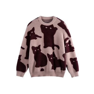 Color-Block Jacquard Knit Sweater Unisex Loose Fit Casual Design