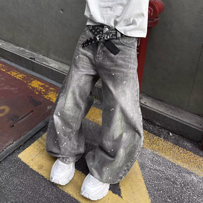 Splashing ink to wash jeans for men and women in spring
