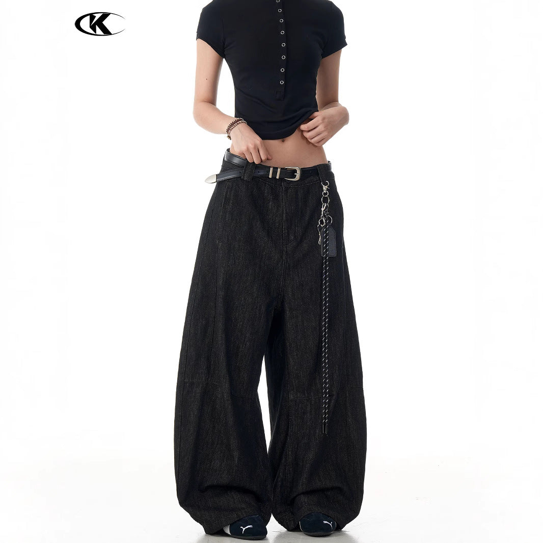 Black Tapered Jeans for Men and Women Casual Wide-Leg Long Pants