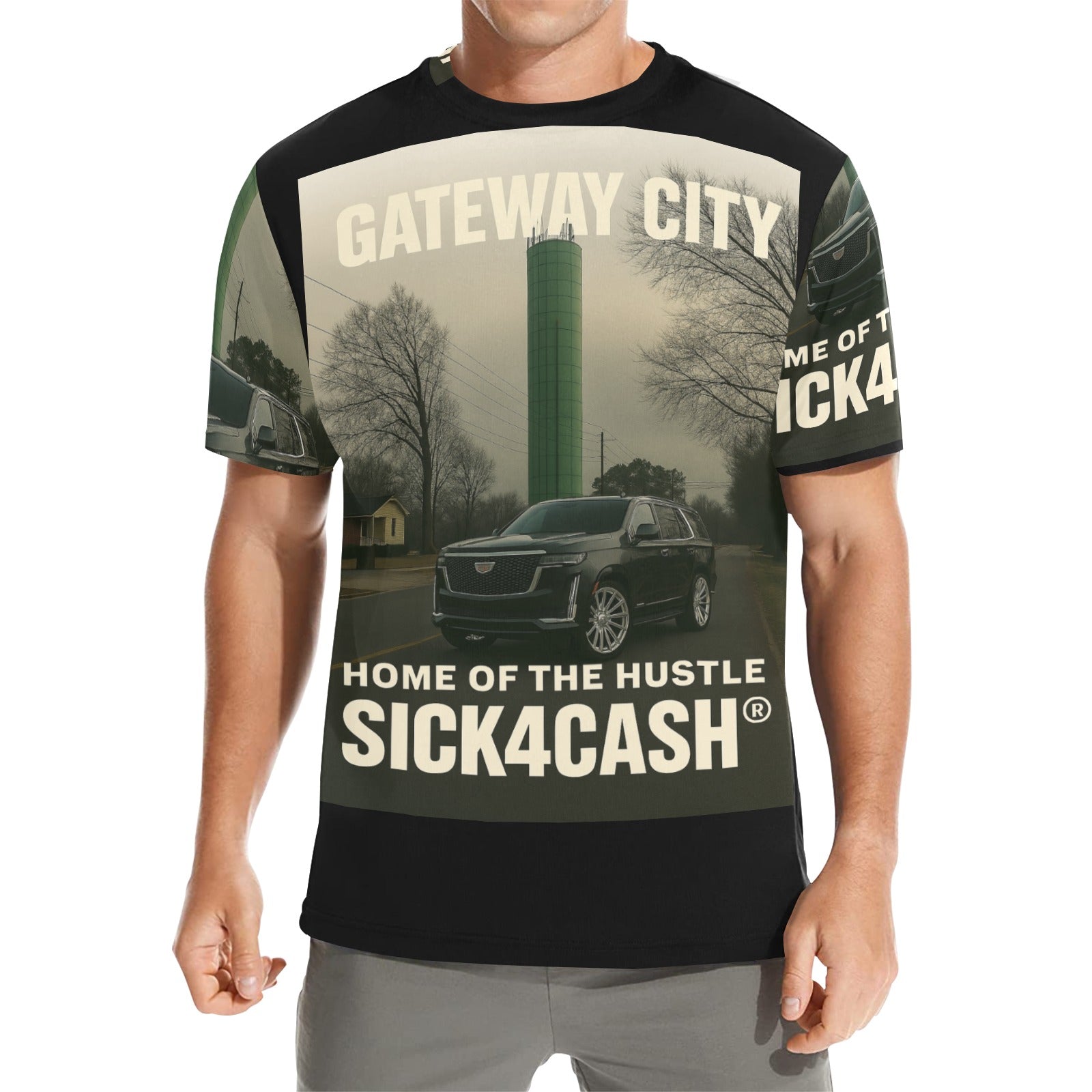 SICK4CASH® “QUE” All-Over Print Tee — Men’s Crew Neck