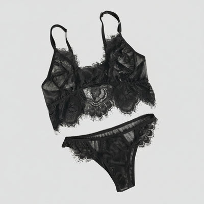 Black Lace Bras G string Sheer Bra Set
