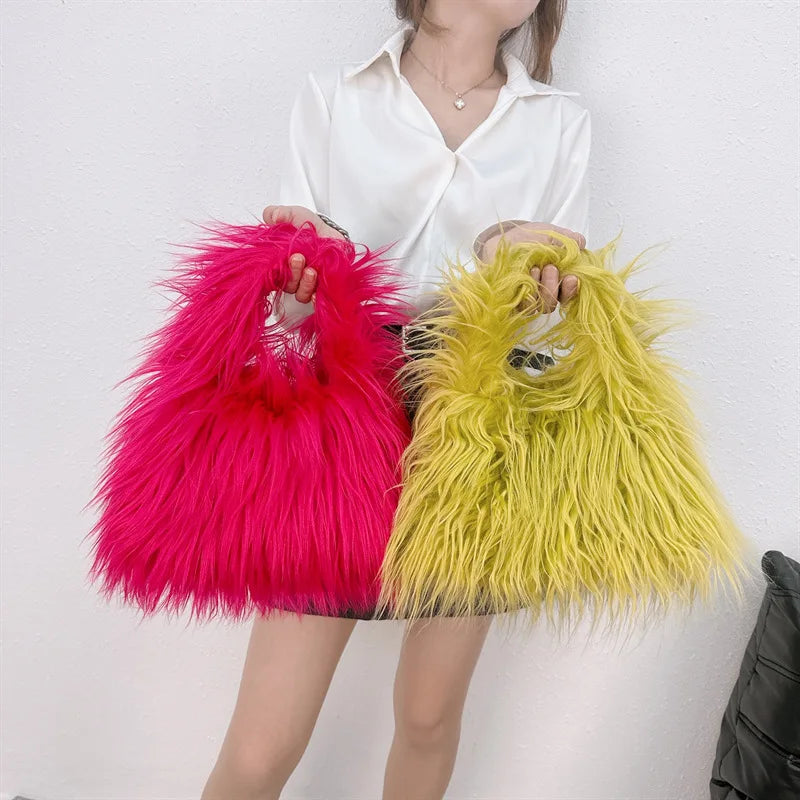 Twisted Faux Fur Shoulder Bag – Y2K Plush Chaos, Korean Streetcore Winter Tote Description:  Unleash the twisted twin of cozy. This faux fur shoulder bag isn’t soft—it’s savage. Born from the shadow grid of SICK4CASH®, this Y2K-