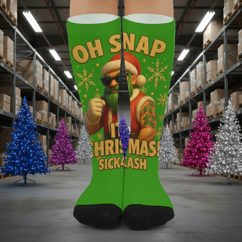 Green socks with a cartoon character