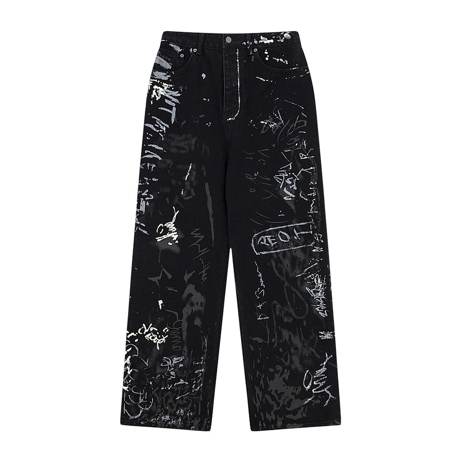 Men’s Graffiti Washed Denim Jeans – Streetwear with Attitude