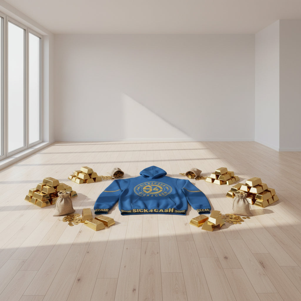 Blue hoodie with gold bars