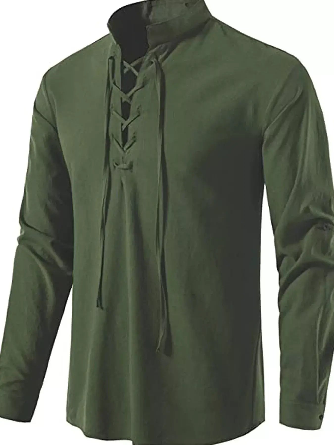 Green long-sleeve shirt with lace-up front on a white background