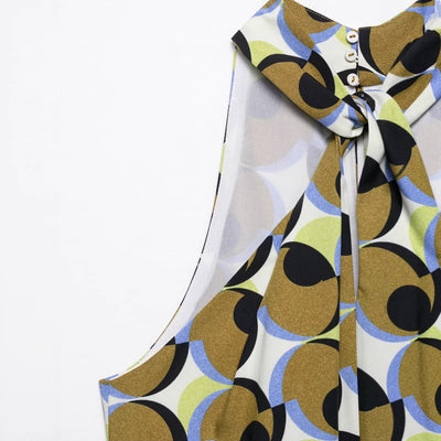 Hanging neck sleeveless feather geometric pattern dress for women