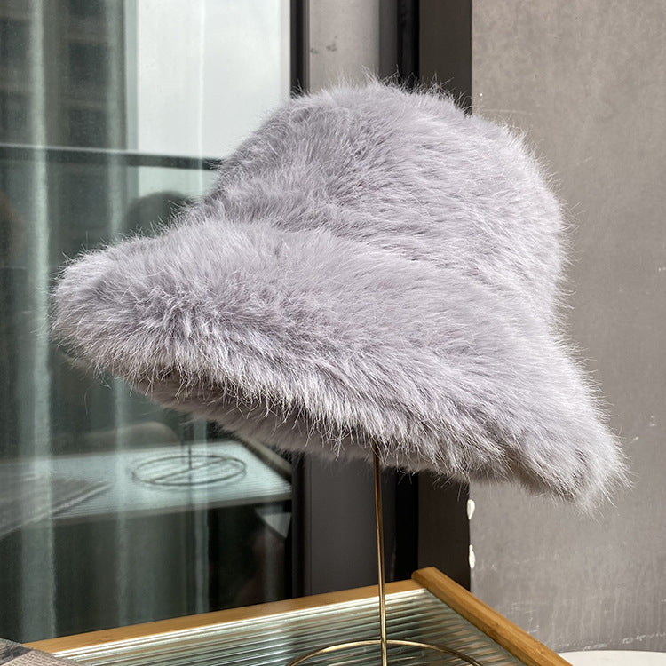 Fluffy Faux Fur Bucket Hat gray