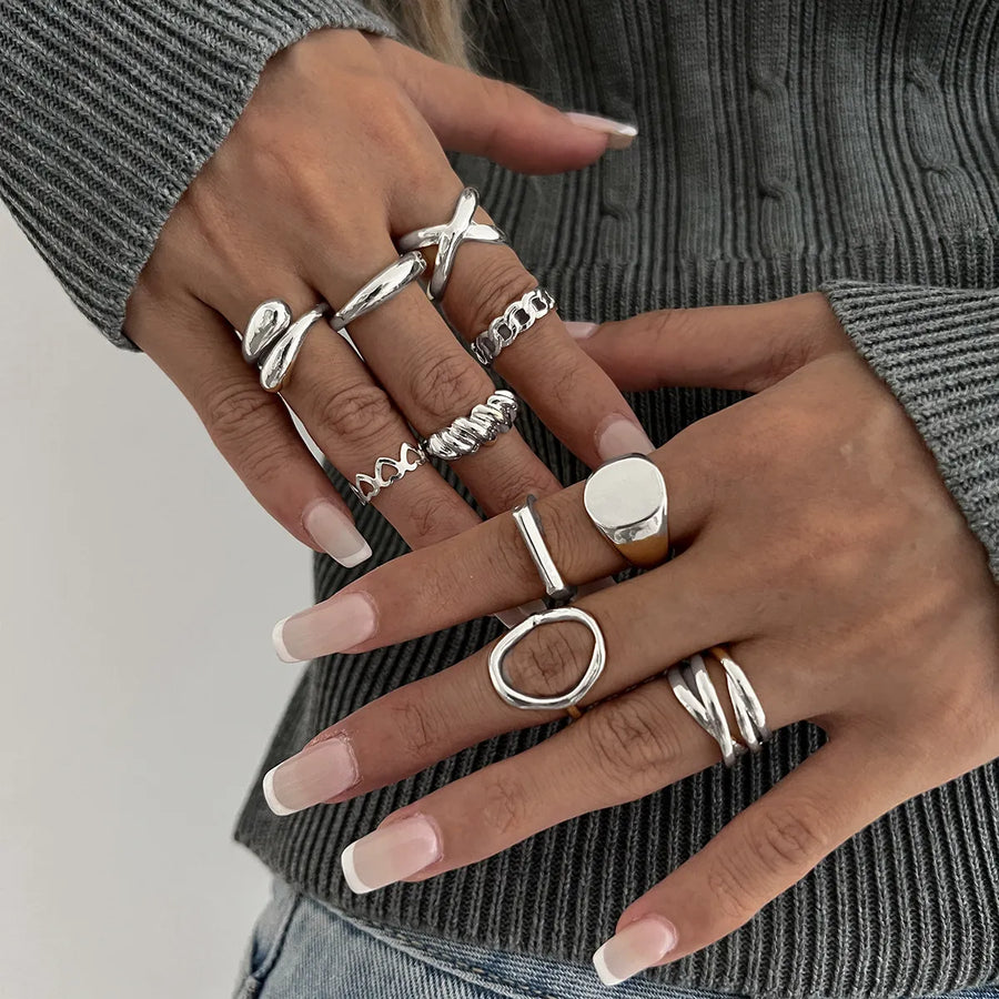 10-Piece Alloy Geometric Ring