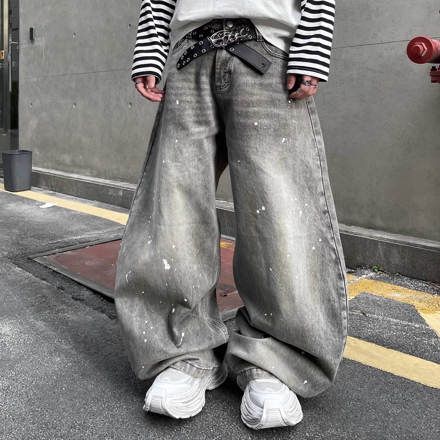 Splashing ink to wash jeans for men and women in spring