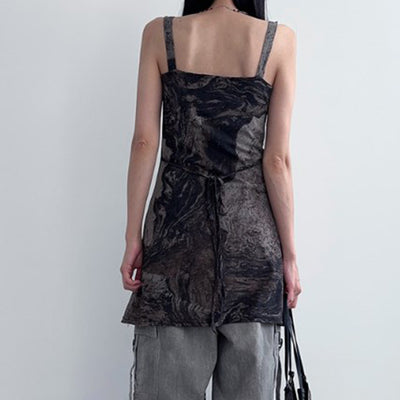 Post-Apocalyptic Dark Style Sand-Flowing Bowknot Mid-Length Strapless V-Neck Tied Backless Retro Dress