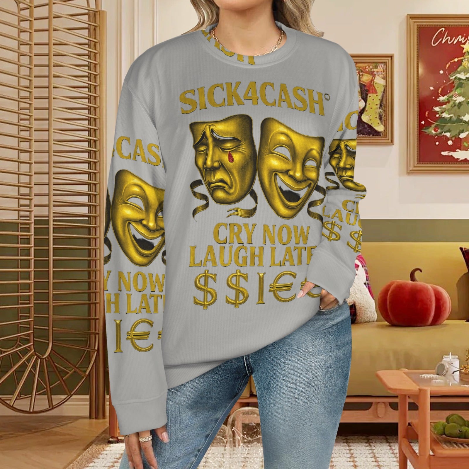 🧥 SICK4CASH® Legacy CRY NOW LAUGH LATER Sweater (Unisex | S–XL) This isn’t just a sweater—it’s a wearable archive. A tribute to the grind, the bloodline, and the payout. Upload your family photo, embed your legacy, and wear the movement.