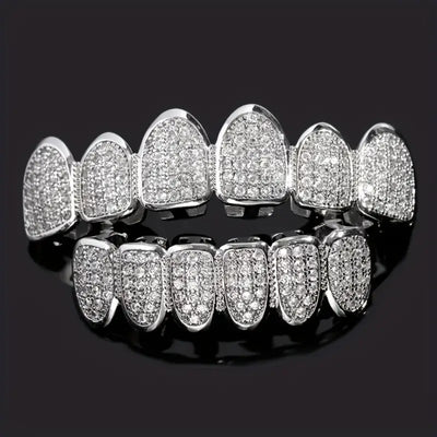 Hip hop braces with copper zircon micro inlaid with real gold Halloween teeth decoration exaggerated hiphopgrills