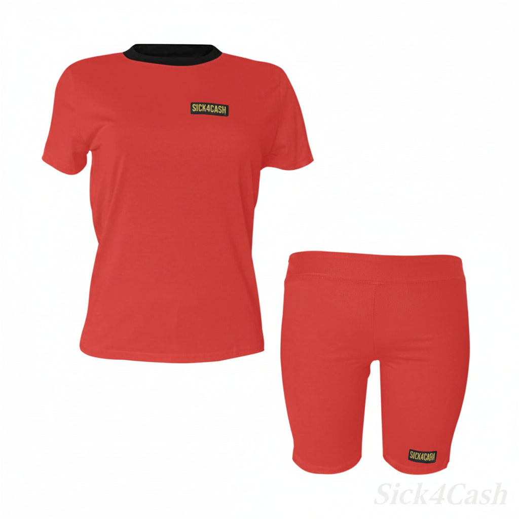 Women's Short Yoga Set - Sports Bra & Shorts Activewear in vibrant red with matching top and shorts for active lifestyle.
