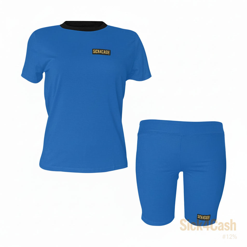 Women's Short Yoga Set - Sports Bra & Shorts Activewear featuring a blue top and matching shorts for active lifestyles.