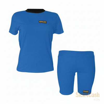 Women's Short Yoga Set - Sports Bra & Shorts Activewear featuring a blue top and matching shorts for active lifestyles.
