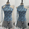 Ribbon top hanging neck plaid camisole vest for women